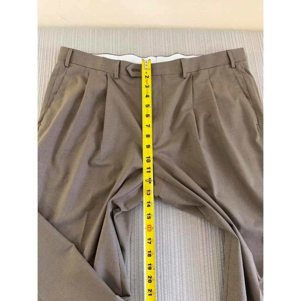 Ralph Lauren Mens Size 38/30 Brown Houndstooth Pleated Cuffed Dress Pants Slacks